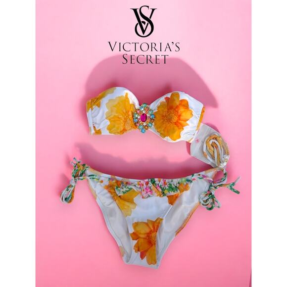 Victoria S Secret Swim Nwt Y K Victorias Secret Bikini Set Size S Top Bottom Jeweled Floral